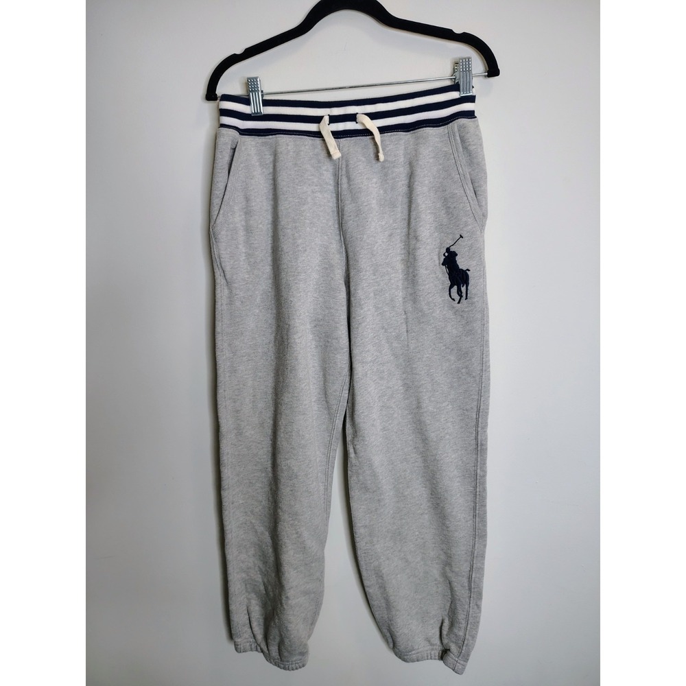 Polo Ralph Lauren Jogger Sweatpants Youth L 14-16 Gray Big Pony Drawstring Logo